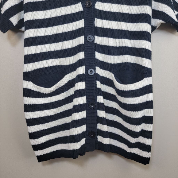 Cabi #5289 Whistle Black White Stripe Short Sleeve Knit Cardigan Sweater XS - Picture 4 of 11